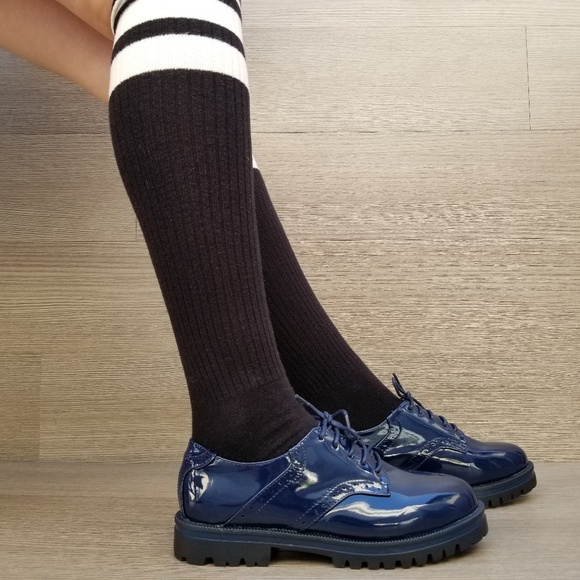 Shoes - Blue Vinyl Patent Leather Chunky Oxford Creepers